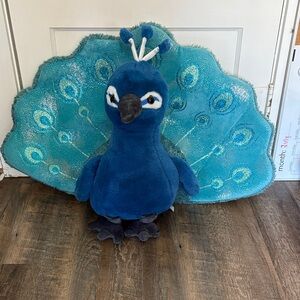 Blue Peacock Plush Toy with Sparkle Tail XL